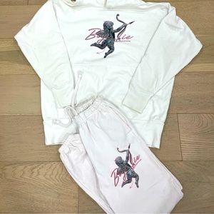 Boys Lie White Metal Set Sweatpants Size Small